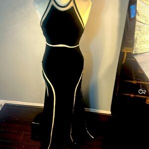 Velvet black dress see through cream fabric net by Xscape Size 8